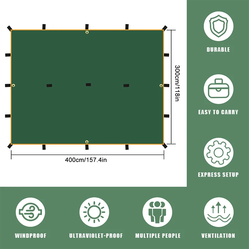 3m x 3m Lightweight Waterproof Rain Fly Tarp - Image 3